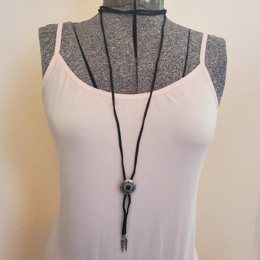 Faux leather black bolo necklace